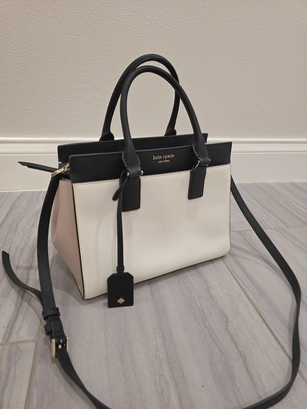 kate spade New York Two-Tone White/Black/Dusty Pink Leather Satchel